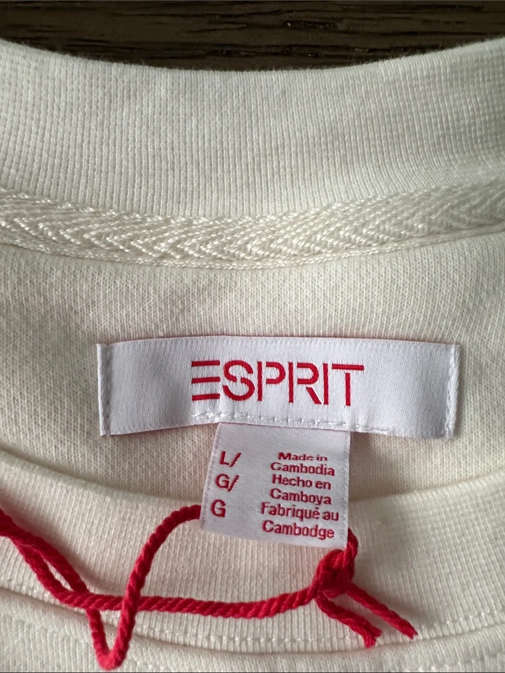 Esprit White Embroidered Logo Crewneck Sweatshirt Large - Picture 2 of 2